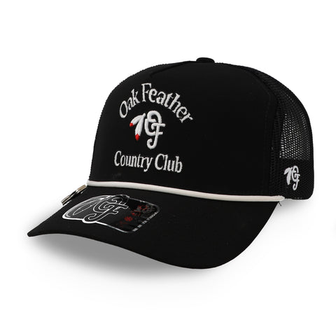Gorra Oak Feather Logo Country Club Negra Trucker Unitalla