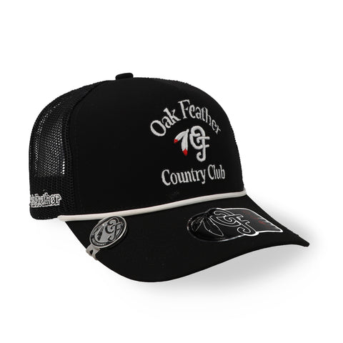 Gorra Oak Feather Logo Country Club Negra Trucker Unitalla