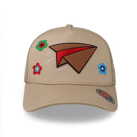 Gorra Problematic Paperplane Malla Arena Beige Ajustable