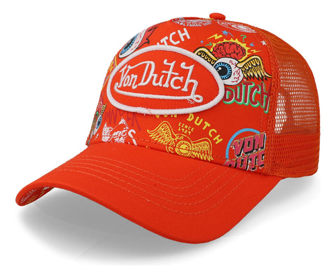 Gorra Von Dutch Orange Pink Jax All Over Trucker Naranja Uni